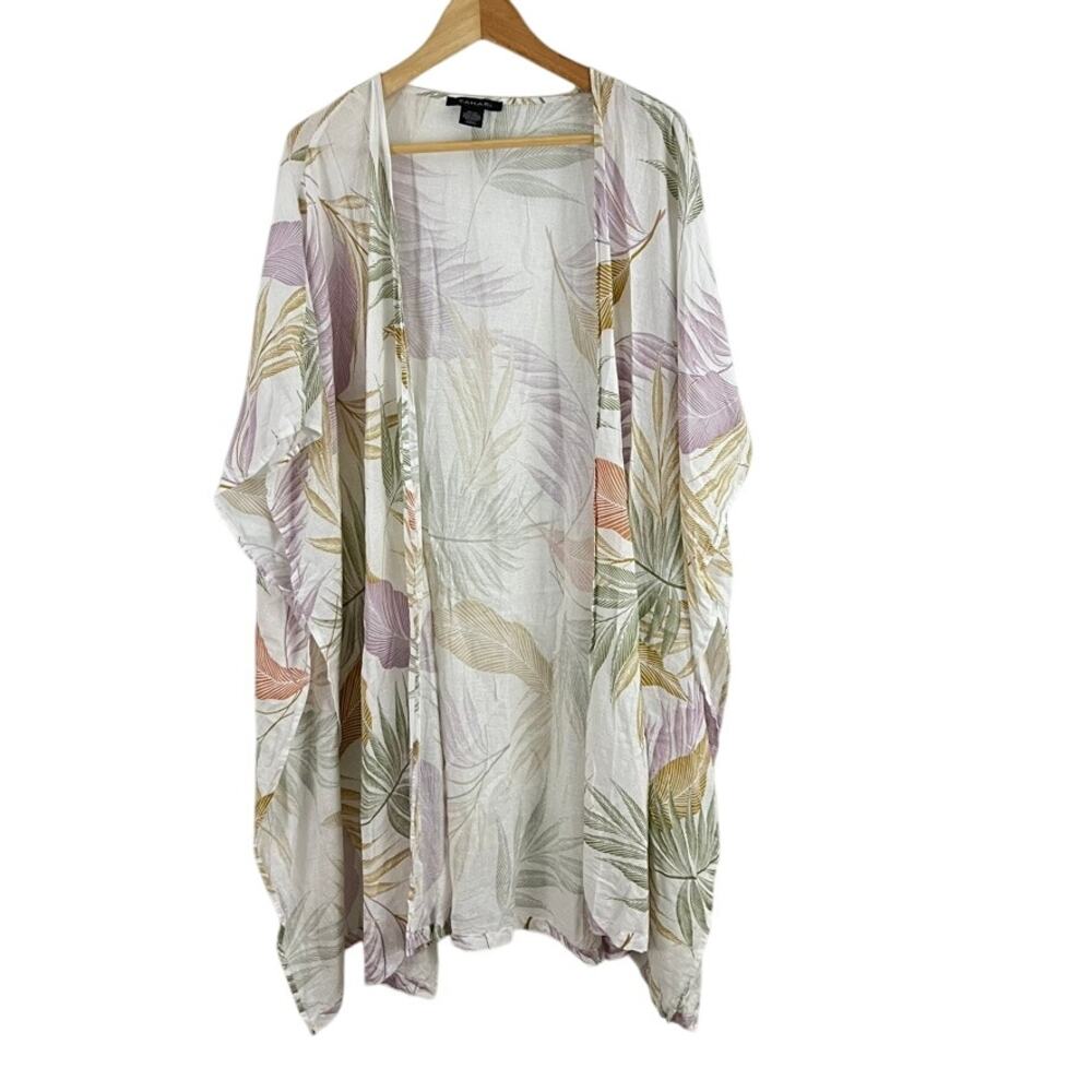 Tahari Swim Cover Up White Floral Linen Blend One Size
